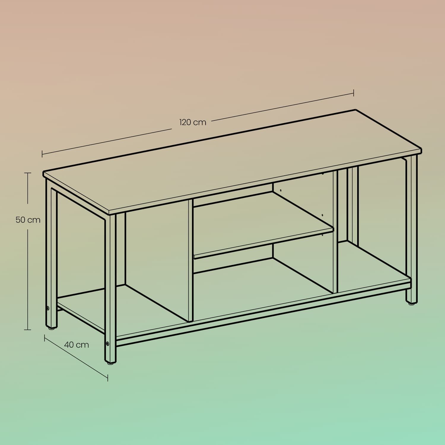 TV-Schrank mit offenen Fächern 40 x 120 x 50 cm vintagebraun-schwarz TV-Schrank mit offenen Fächern 40 x 120 x 50 cm vintagebraun-schwarz