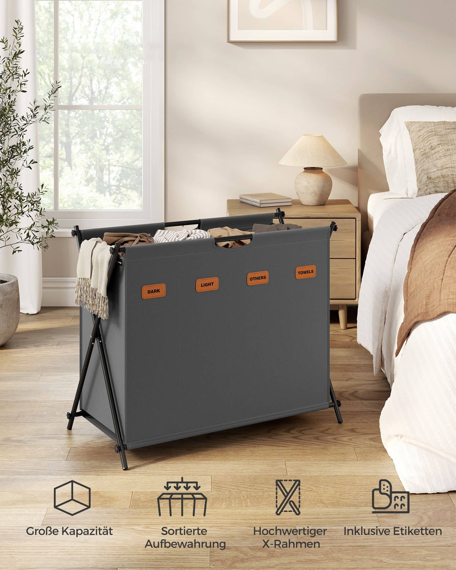 Wäschekorb 155 Liter mit 4 Fächern schiefergrau Wäschekorb 155 Liter mit 4 Fächern schiefergrau