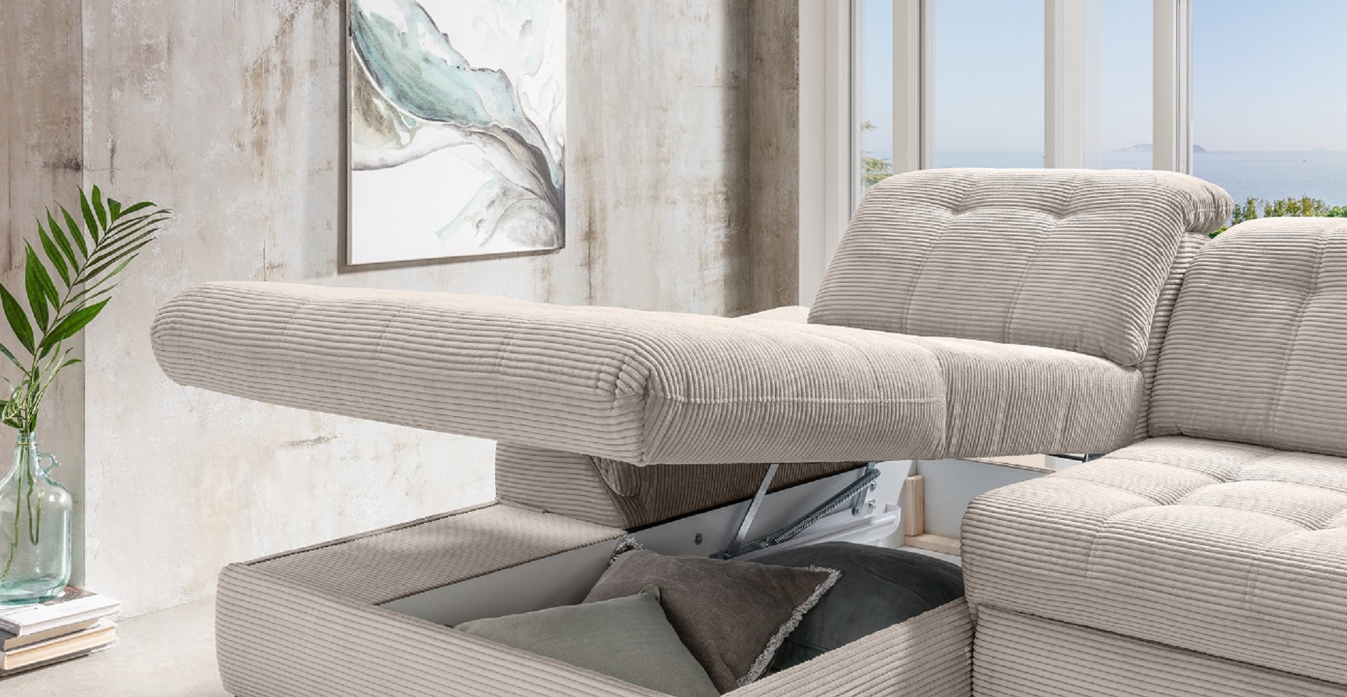 Das Ecksofa Modell Delphino in Cord - Schlaffunktion und Bettkasten inklusive Das Ecksofa Modell Delphino in Cord - Schlaffunktion und Bettkasten inklusive