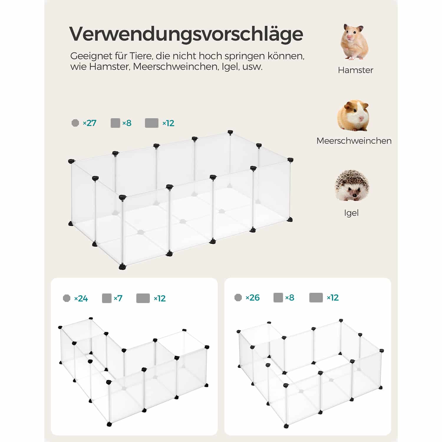 Freigehege mit Bodenplatten aus Kunststoff weiß-LPC001W01 Freigehege mit Bodenplatten aus Kunststoff weiß-LPC001W01
