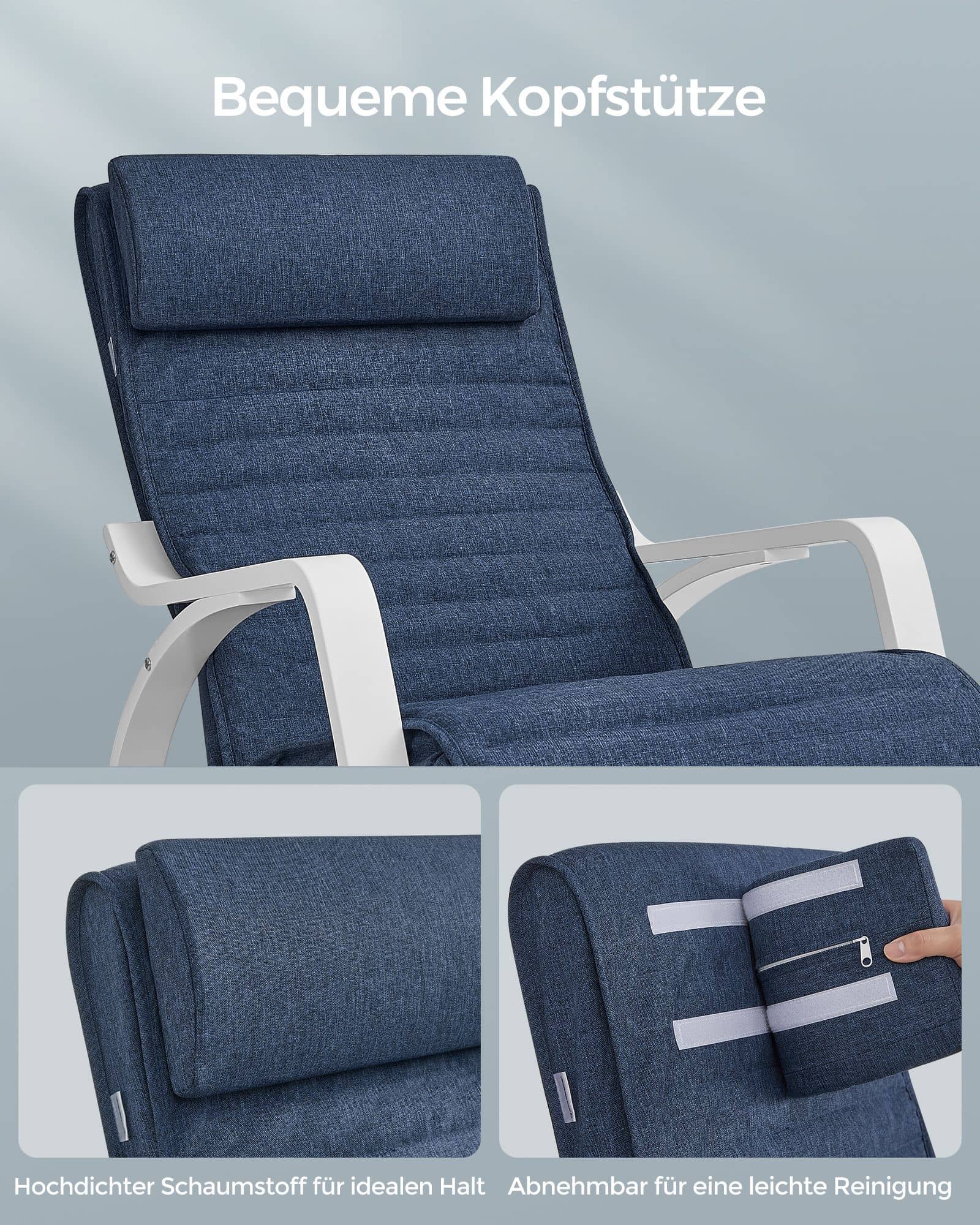 Schaukelstuhl mit 5-Fach verstellbarer Fußstütze mitternachtsblau-weiß-LYY011Q01 Schaukelstuhl mit 5-Fach verstellbarer Fußstütze mitternachtsblau-weiß-LYY011Q01