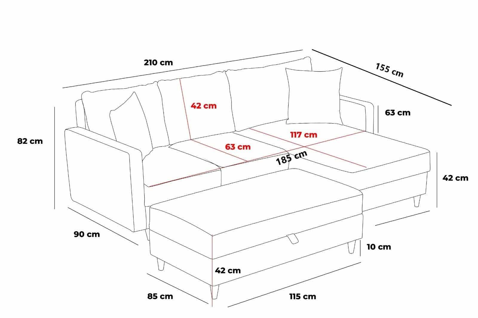 Ecksofa Eva – Skandinavischer Stil inkl. Hocker