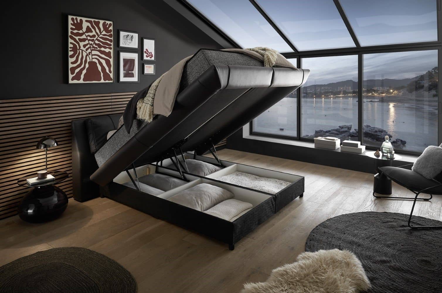 ED Exciting Design Boxbett Midnight 180x200 Schwarz | Nube Kunstleder