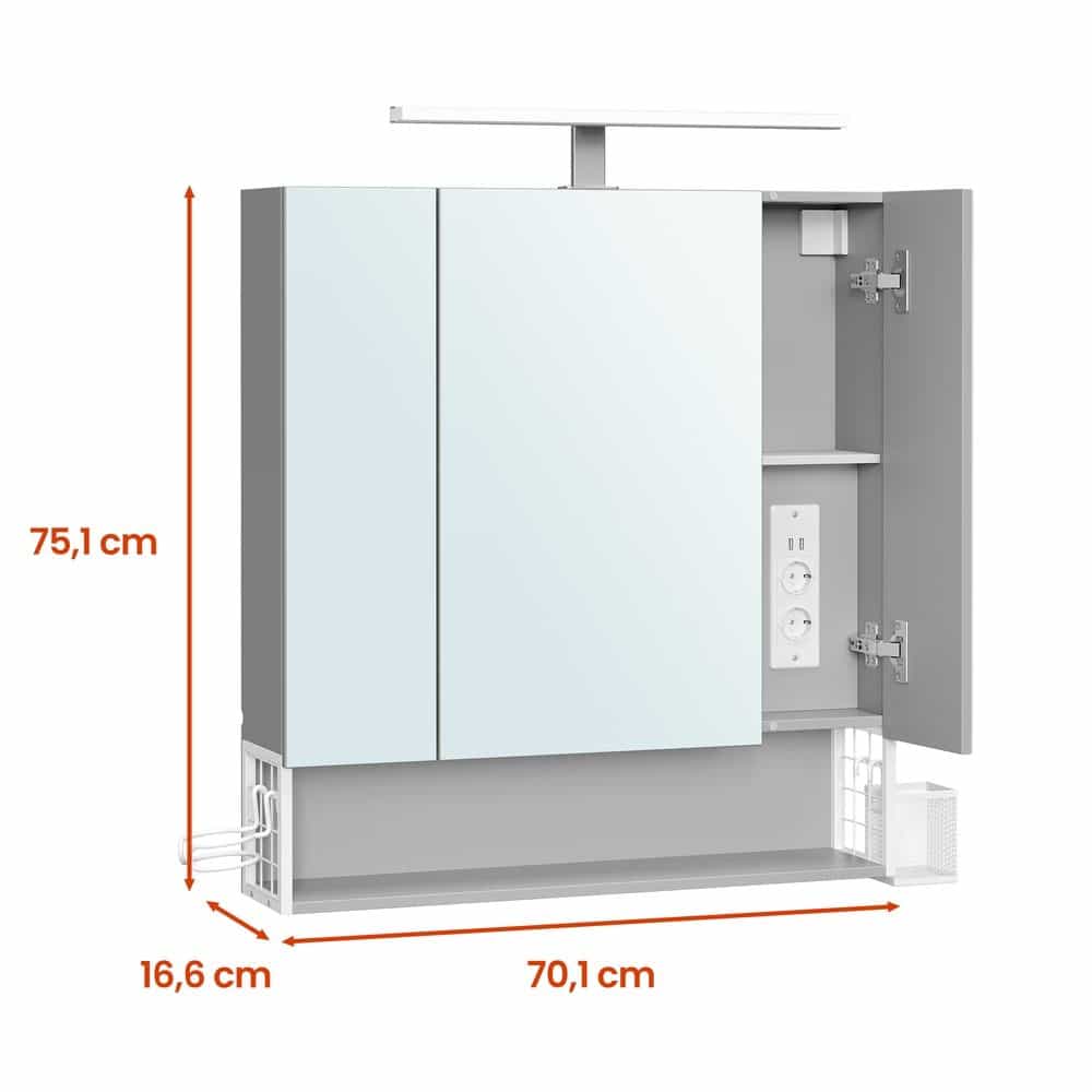 Wandschrank mit 3 Türen, Spiegel, Mehrfachsteckdose