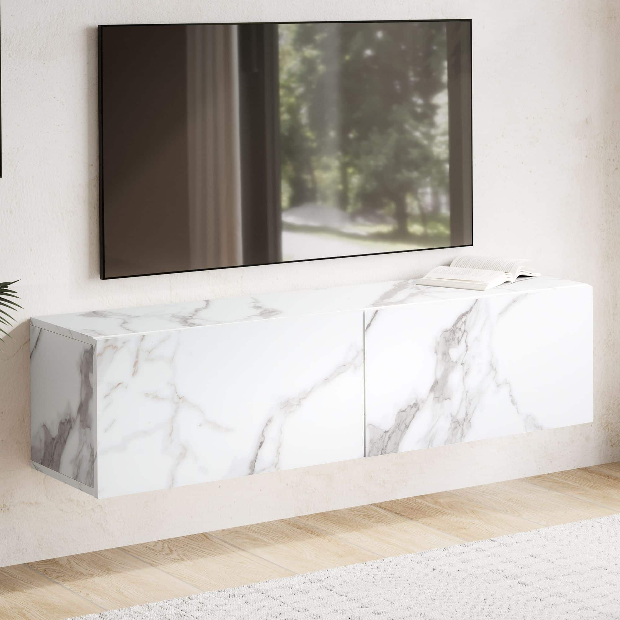 Lowboard Hängend Marmor-Optik Weiß 120x30x30 cm TV-Schrank Lowboard Hängend Marmor-Optik Weiß 120x30x30 cm TV-Schrank