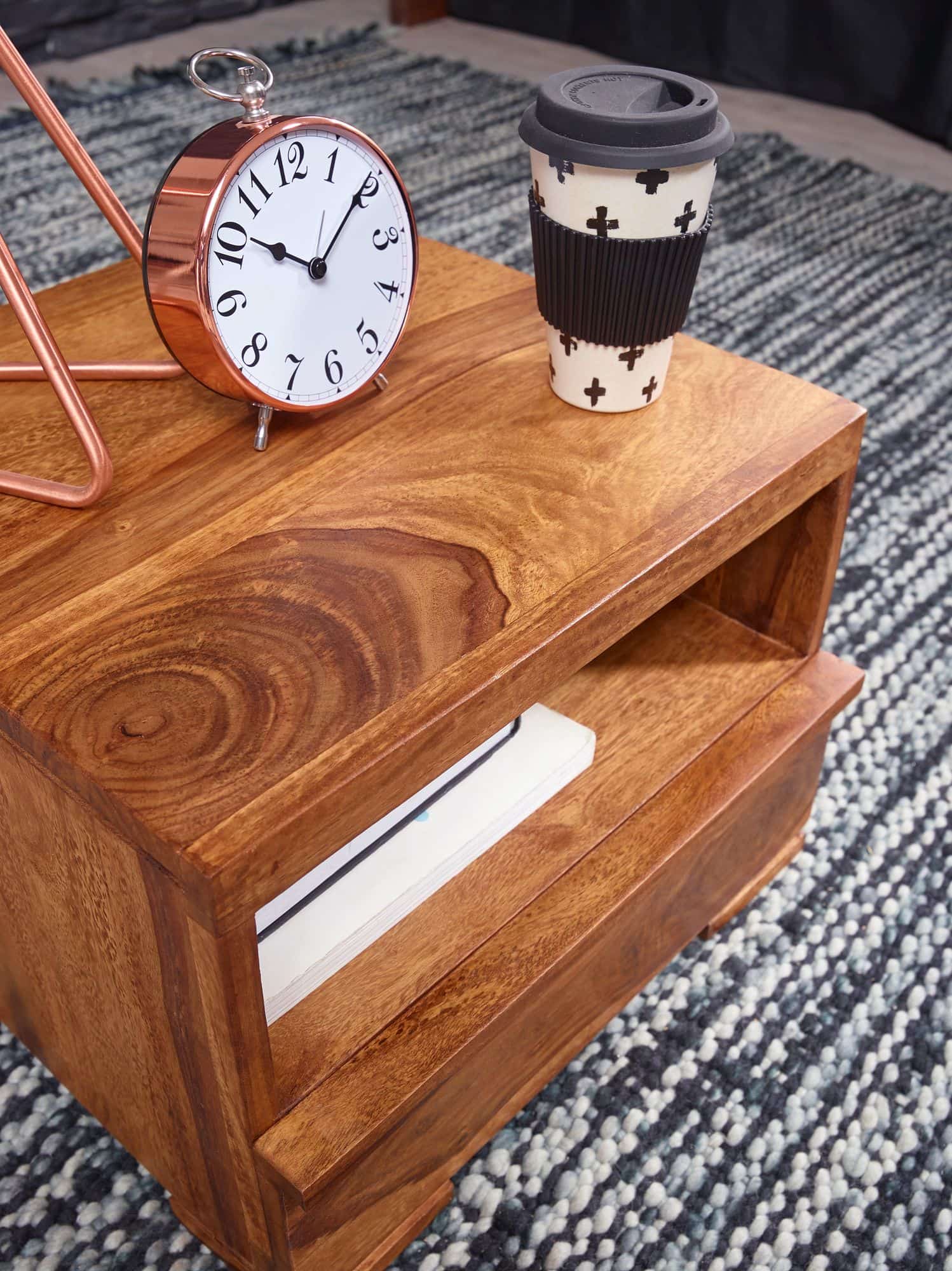 38521-WOHNLING-Nachttisch-MUMBAI-Massiv-Holz-Shee_2 Nachttisch MUMBAI Massiv-Holz Sheesham Nacht-Kommode 30 cm 1 Schublade Ablage Nachtschrank Landhaus-Stil Echt-Holz