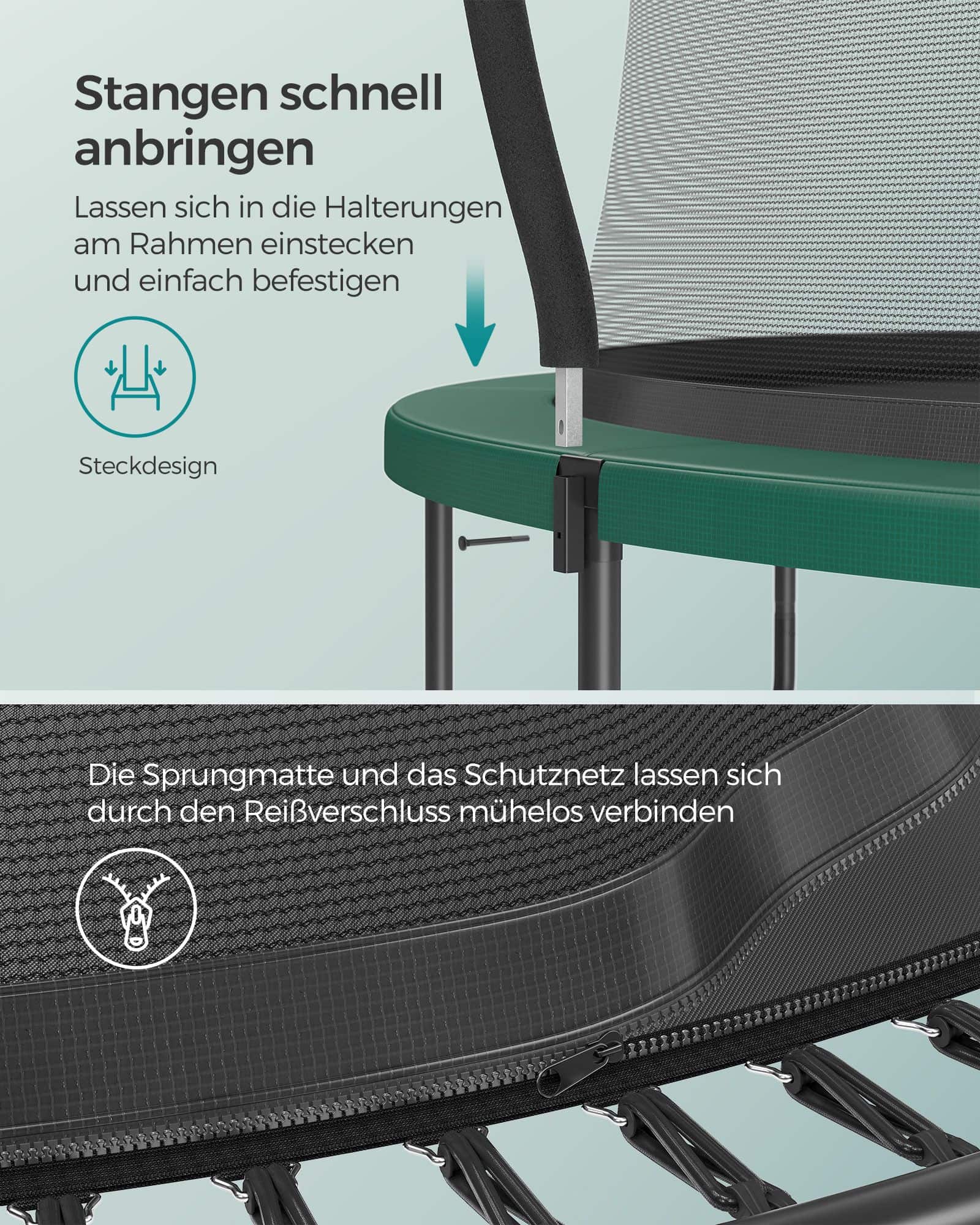 Trampolin Ø 366 cm mit Reißverschluss dschungelgrün Trampolin Ø 366 cm mit Reißverschluss dschungelgrün