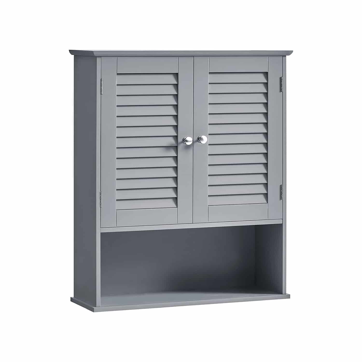 Badezimmerschrank mit verstellbarem Einlegeboden und Lamellentüren Badezimmerschrank mit verstellbarem Einlegeboden und Lamellentüren