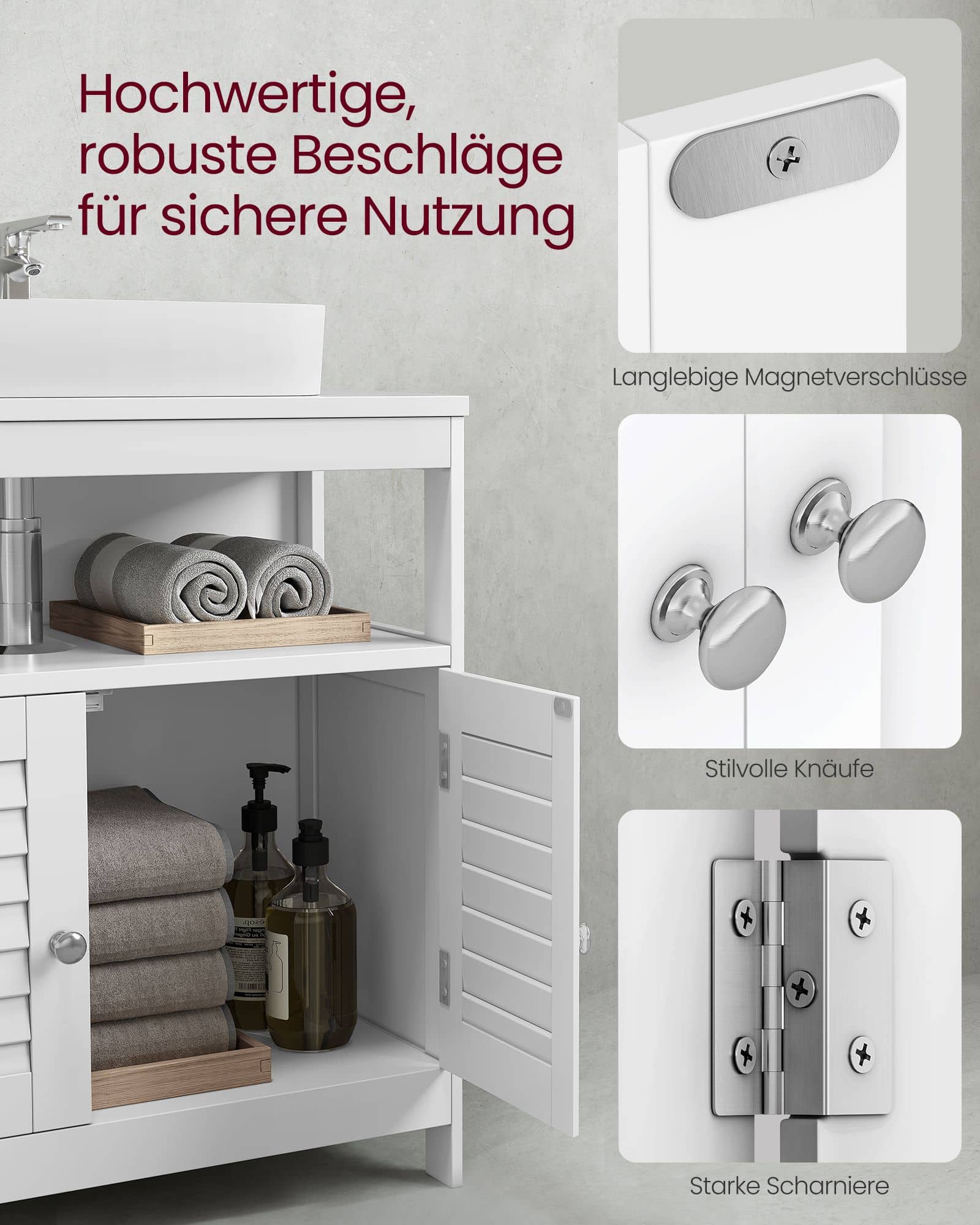 Waschbeckenschrank mit Lamellentüren-BBC02WT Waschbeckenschrank mit Lamellentüren-BBC02WT