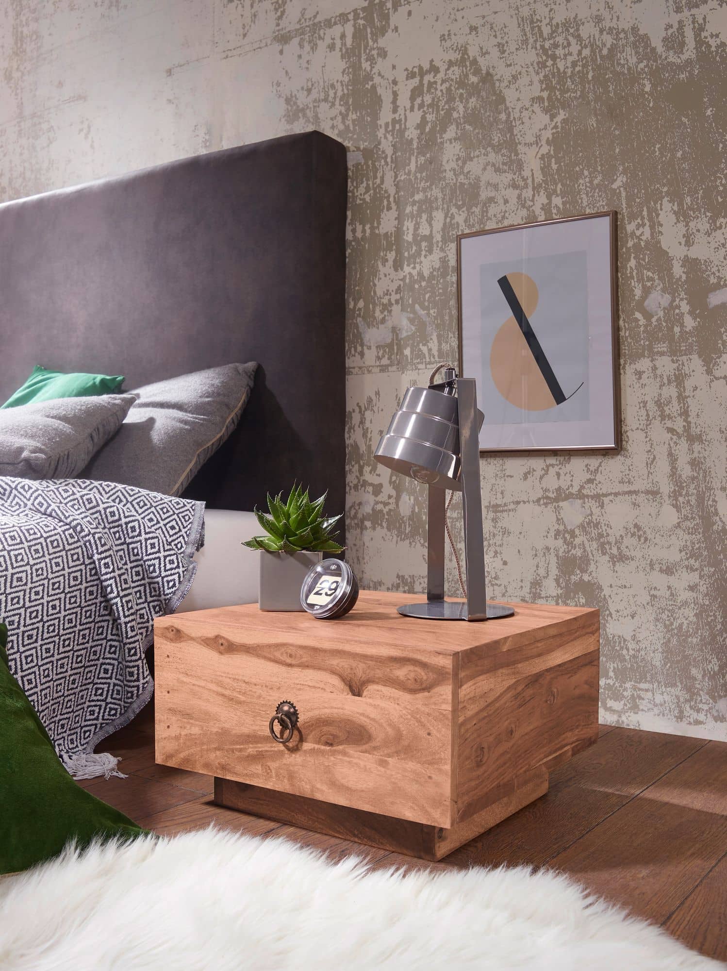 Design Nachttisch MUMBAI Massiv-Holz Akazie 40x40x25 cm Design Nachttisch MUMBAI Massiv-Holz Akazie 40x40x25 cm