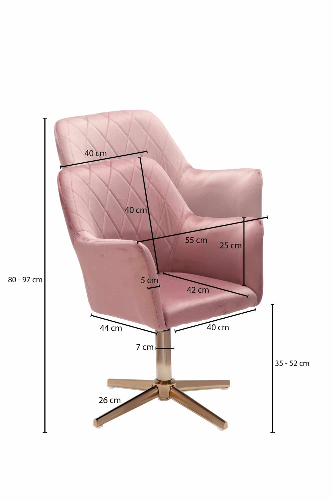 57495-Wohnling-Drehstuhl-Samt-Rosa-WL6-306-WL6-306_3 Schreibtischstuhl Rosa Samt Design Drehstuhl mit Lehne