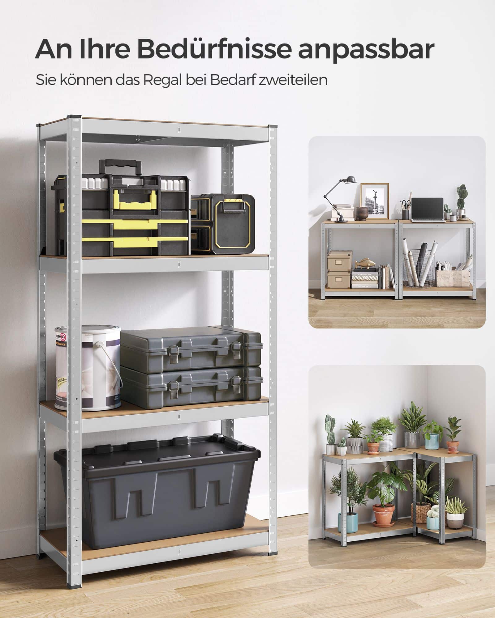 Schwerlastregal 2er Set verstellbare Ablagen silbern-B34GLR044E02 Schwerlastregal 2er Set verstellbare Ablagen silbern-B34GLR044E02