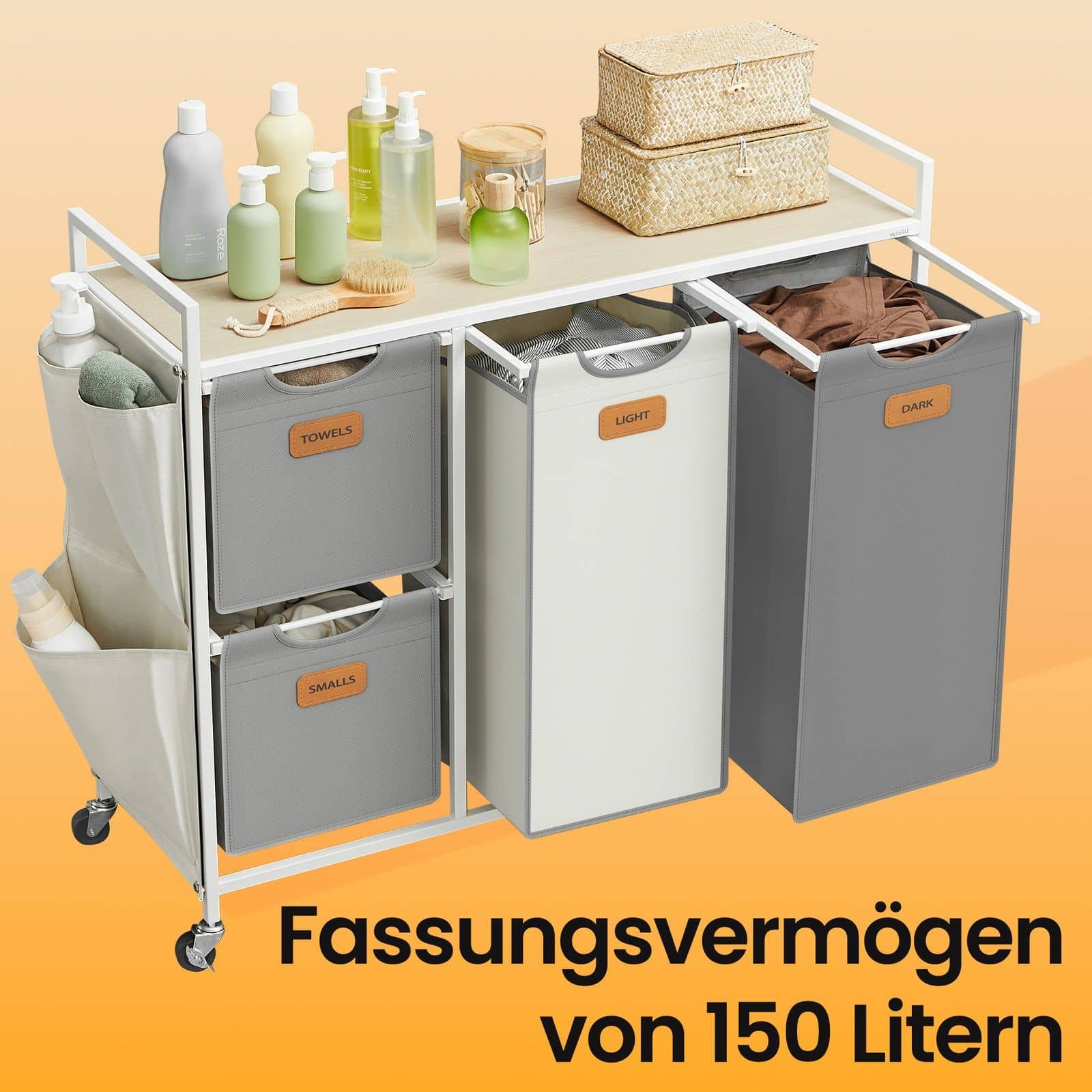 Wäschekorb 4 Fächer naturbeige-taubengrau-cremeweiß Wäschekorb 4 Fächer naturbeige-taubengrau-cremeweiß