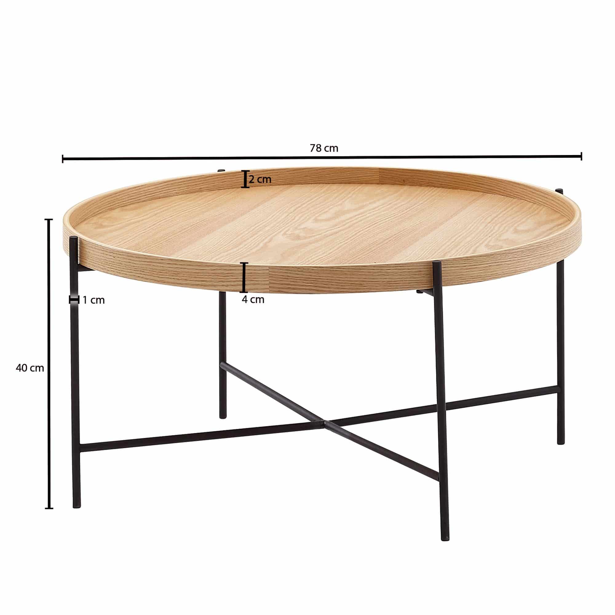 64441-Wohnling-Couchtisch-rund-81x40-cm-WL6-493-WL6-493 Couchtisch 78 cm Holz‑Metall – Eiche‑Optik & Industrial Stil