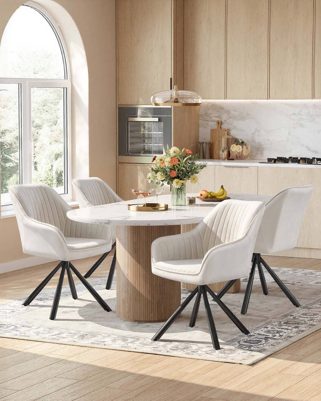 Esszimmerstuhl mit Armlehnen Cremeweiß Esszimmerstuhl mit Armlehnen Cremeweiß