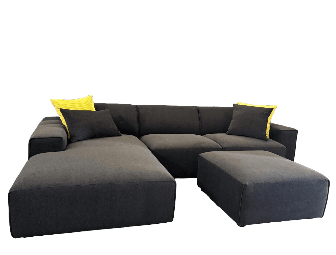Ecksofa Airport Anthrazit – mit Kedernaht & optionalem Hocker Ecksofa Airport Anthrazit – mit Kedernaht & optionalem Hocker