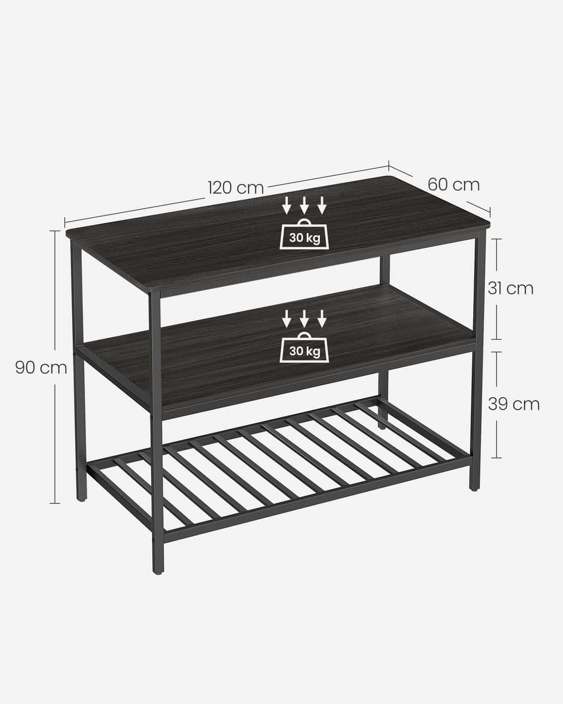 Küchenregal 3-stufig mit großer Arbeitsplatte und Stahlrahmen Küchenregal 3-stufig mit großer Arbeitsplatte und Stahlrahmen
