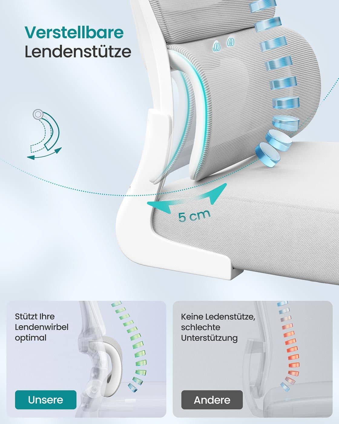 Ergonomischer Bürostuhl mit Netzgewebe und klappbaren Armlehnen Ergonomischer Bürostuhl mit Netzgewebe und klappbaren Armlehnen