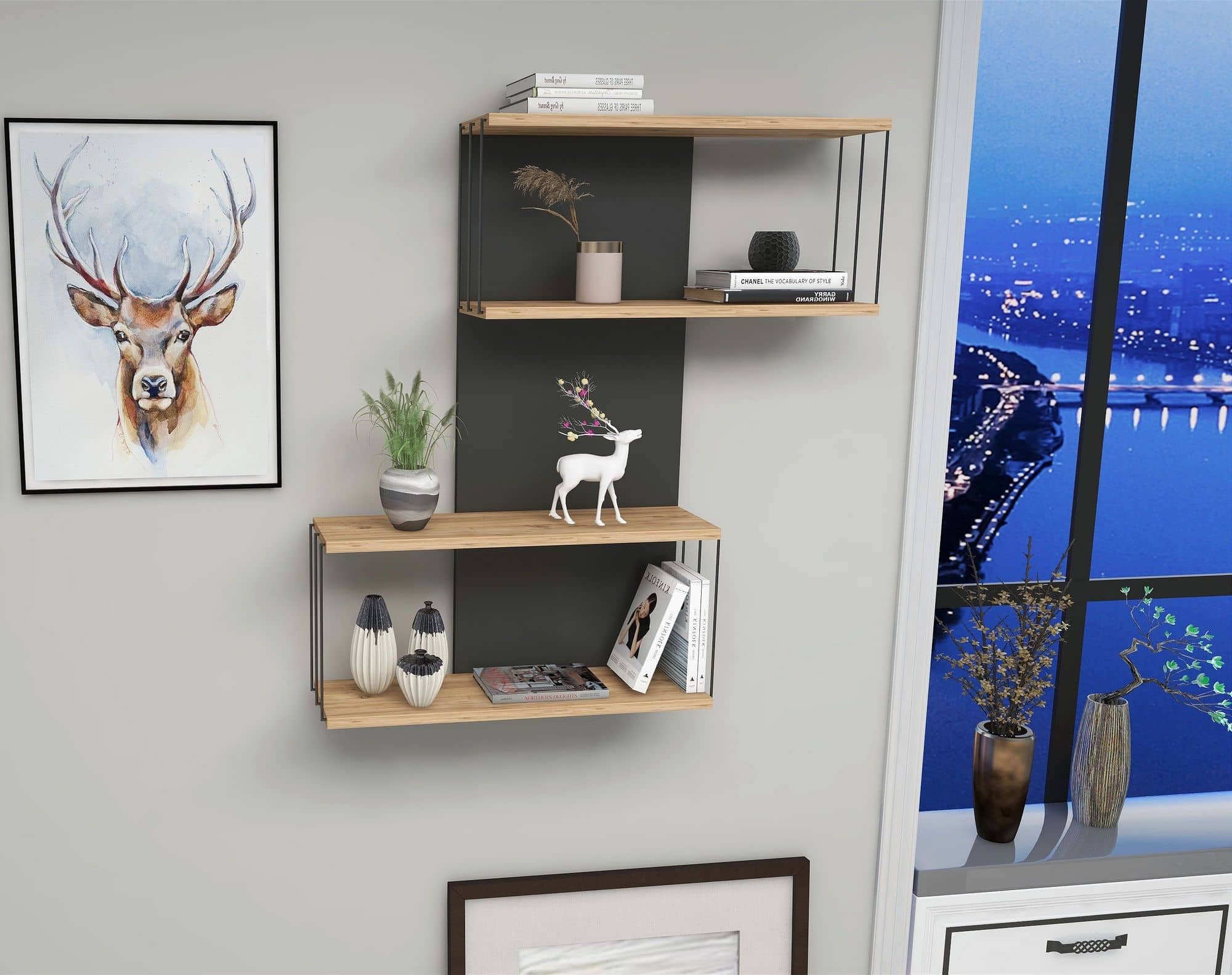 Destan - anthrazit, Pine - Wandregal Destan - anthrazit, Pine - Wandregal