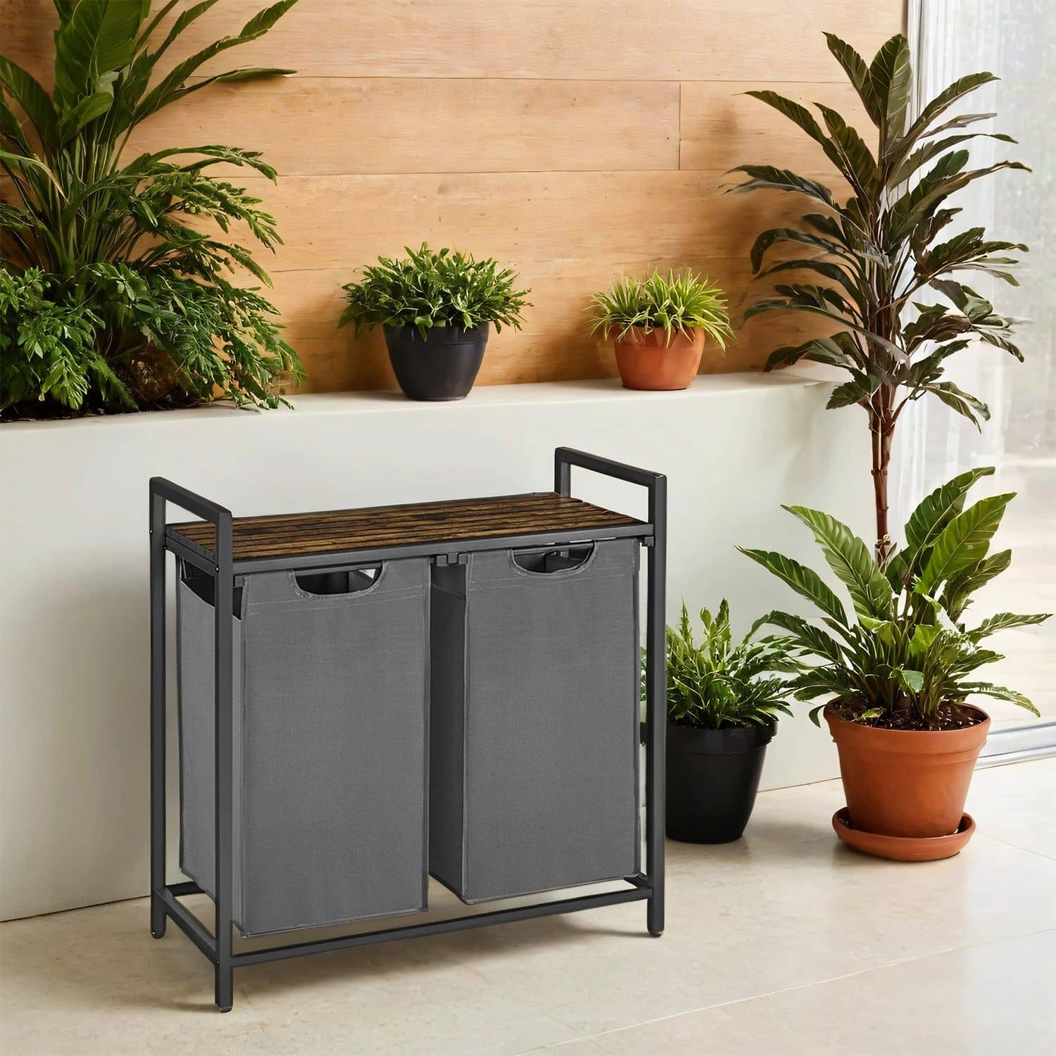 Wäschekorb 2 Fächer, Wäschesammler mit Ablage, Wäschebox Wäschekorb 2 Fächer, Wäschesammler mit Ablage, Wäschebox