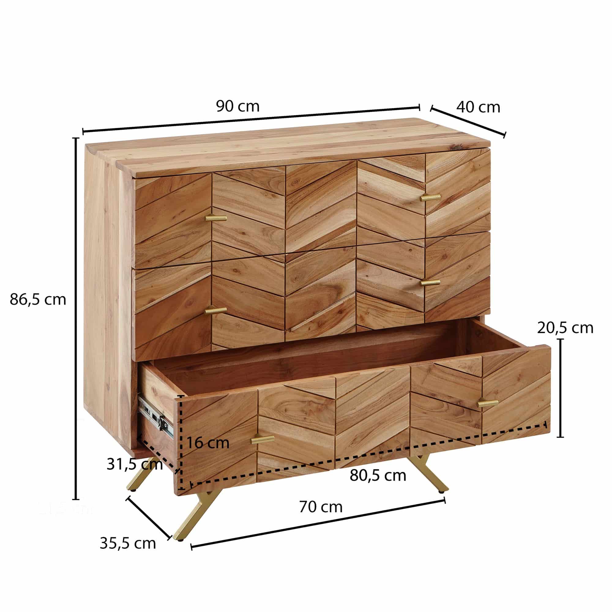 55959-Wohnling-Sideboard-90x40x85-cm-Akazie-WL6-161-WL6-161_2 Sideboard 90x86,5x40 cm Akazie Massivholz / Metall Anrichte