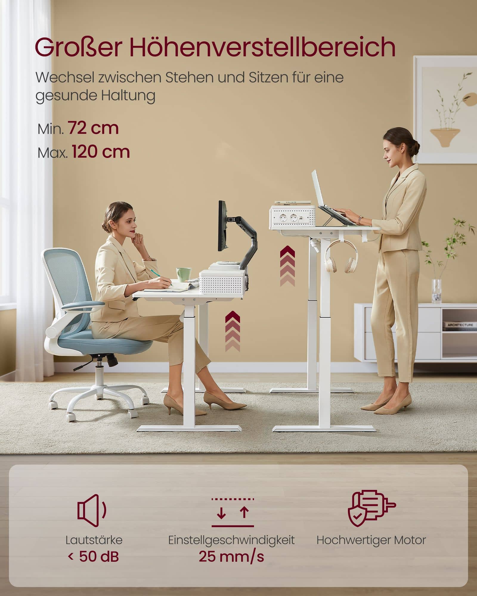 Schreibtisch höhenverstellbar mit Monitorständer wolkenweiß Schreibtisch höhenverstellbar mit Monitorständer wolkenweiß