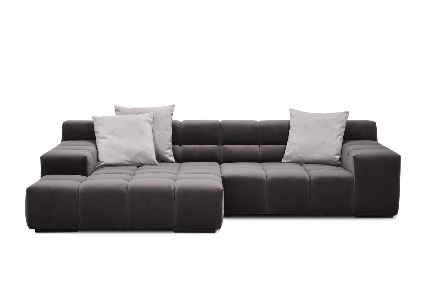 Ecksofa Forum im Velours-Stoff mit Sitztiefenverstellung - designwerk