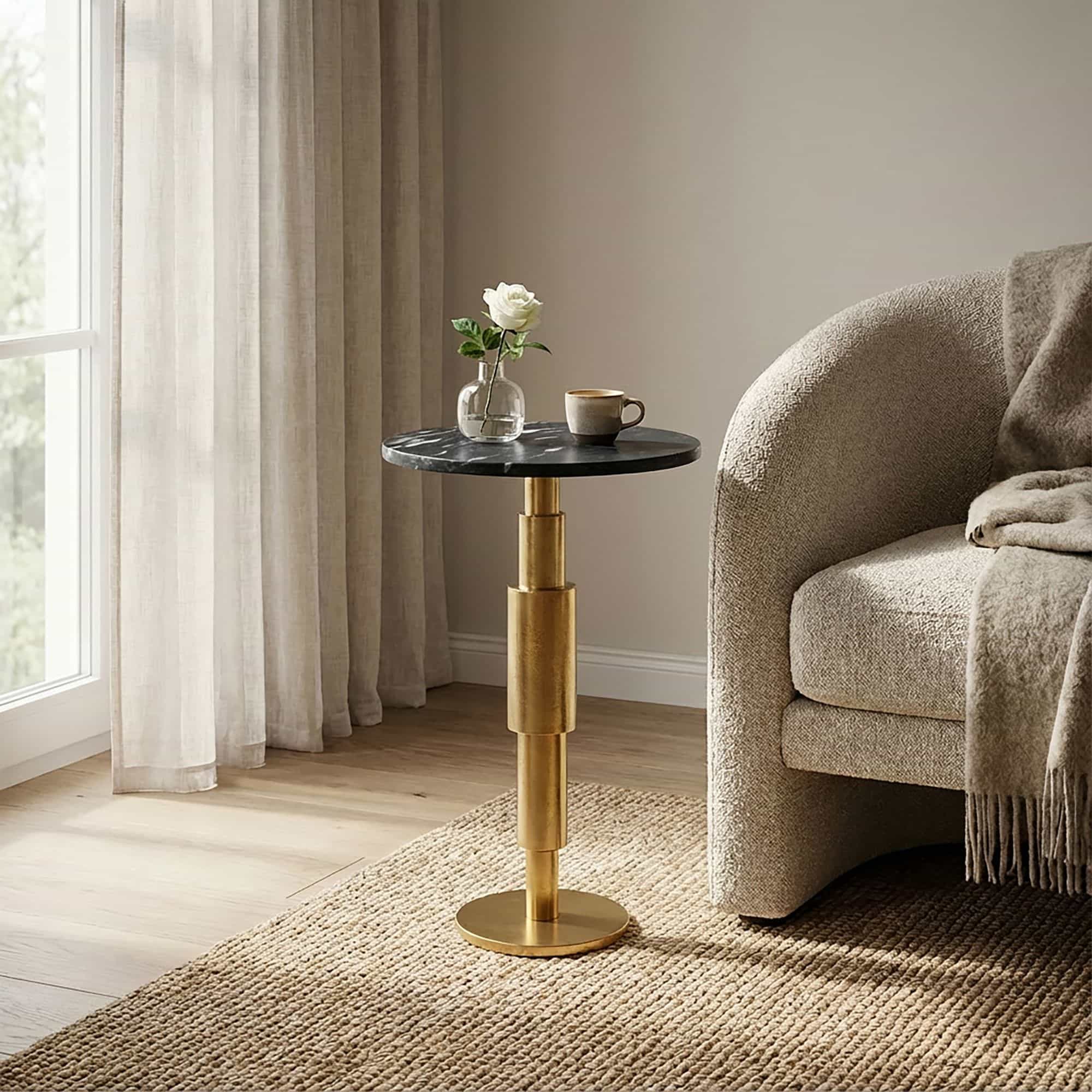 Beistelltisch Marmor rund 59 cm Dekotisch mit Marmor Tischplatte Schwarz - Design Dekotisch mit Aluminiumgestell - Anstelltisch Sofatisch modern - Couchtisch Wohnzimmertisch elegant Handmade Beistelltisch Marmor rund 59 cm Dekotisch mit Marmor Tischplatte Schwarz - Design Dekotisch mit Aluminiumgestell - Anstelltisch Sofatisch modern - Couchtisch Wohnzimmertisch elegant Handmade