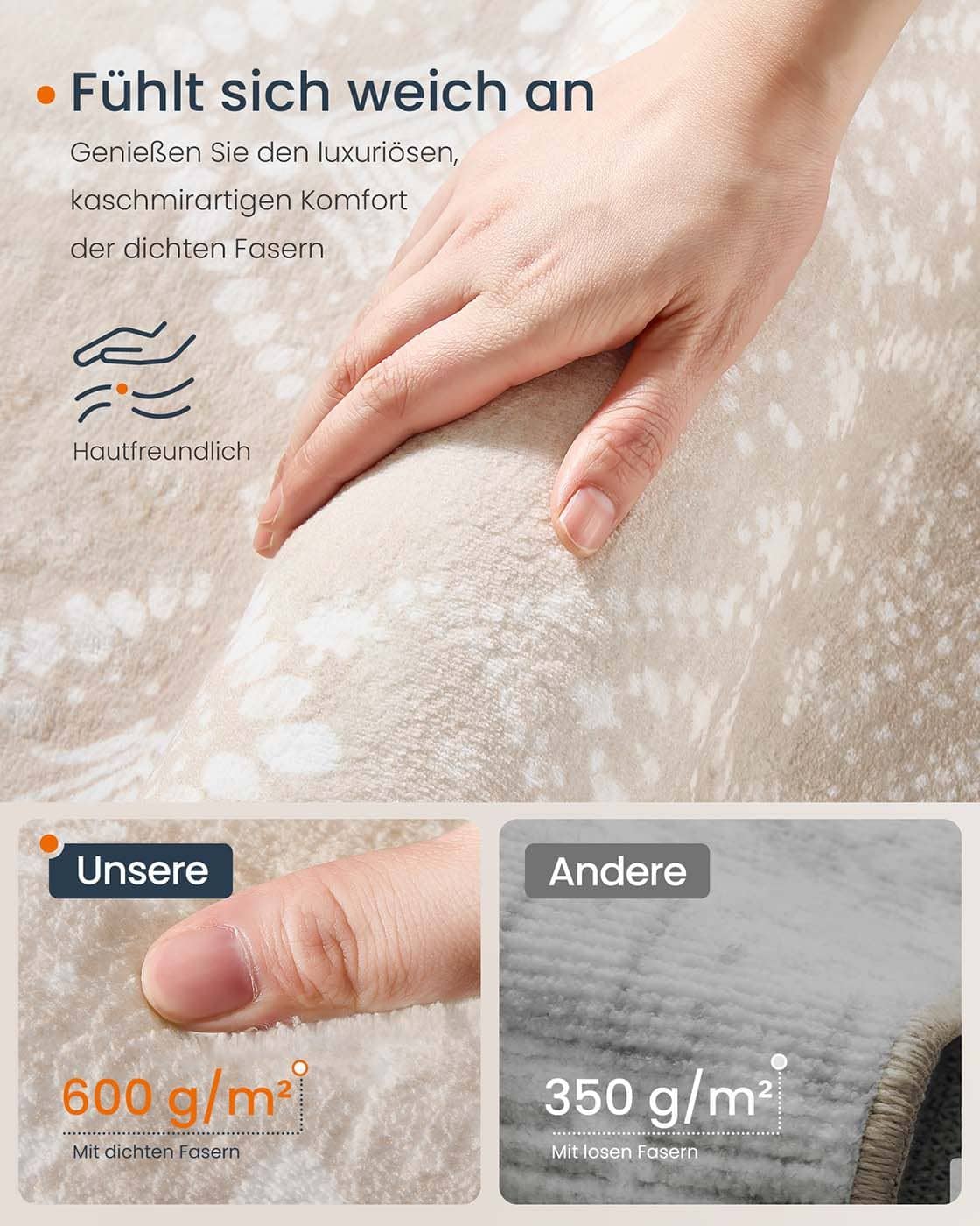 Boho Teppich 200 x 290 cm flauschig cappuccinobeige Boho Teppich 200 x 290 cm flauschig cappuccinobeige