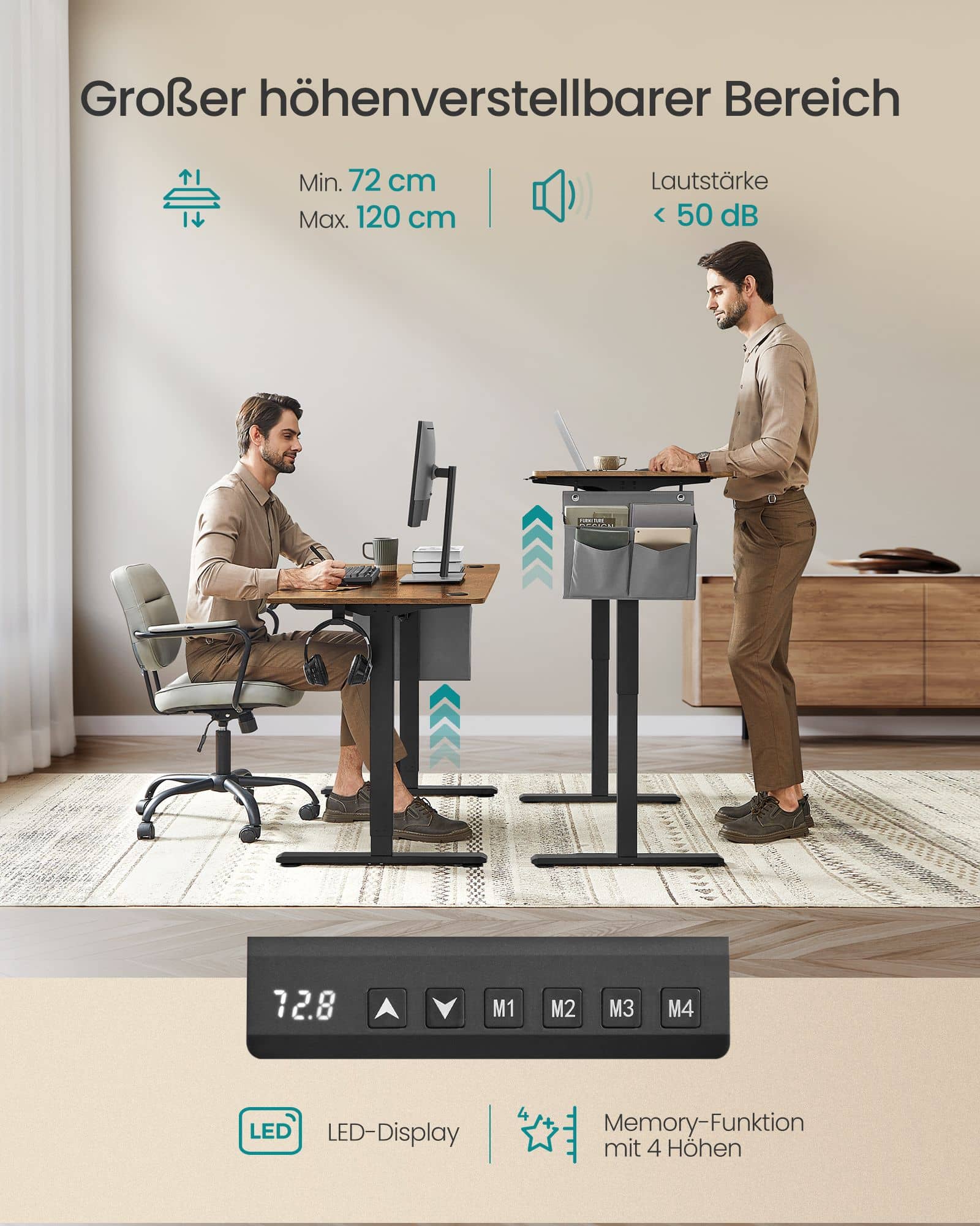 Höhenverstellbarer Schreibtisch elektrisch 60 x 140 x (72-120) cm Höhenverstellbarer Schreibtisch elektrisch 60 x 140 x (72-120) cm