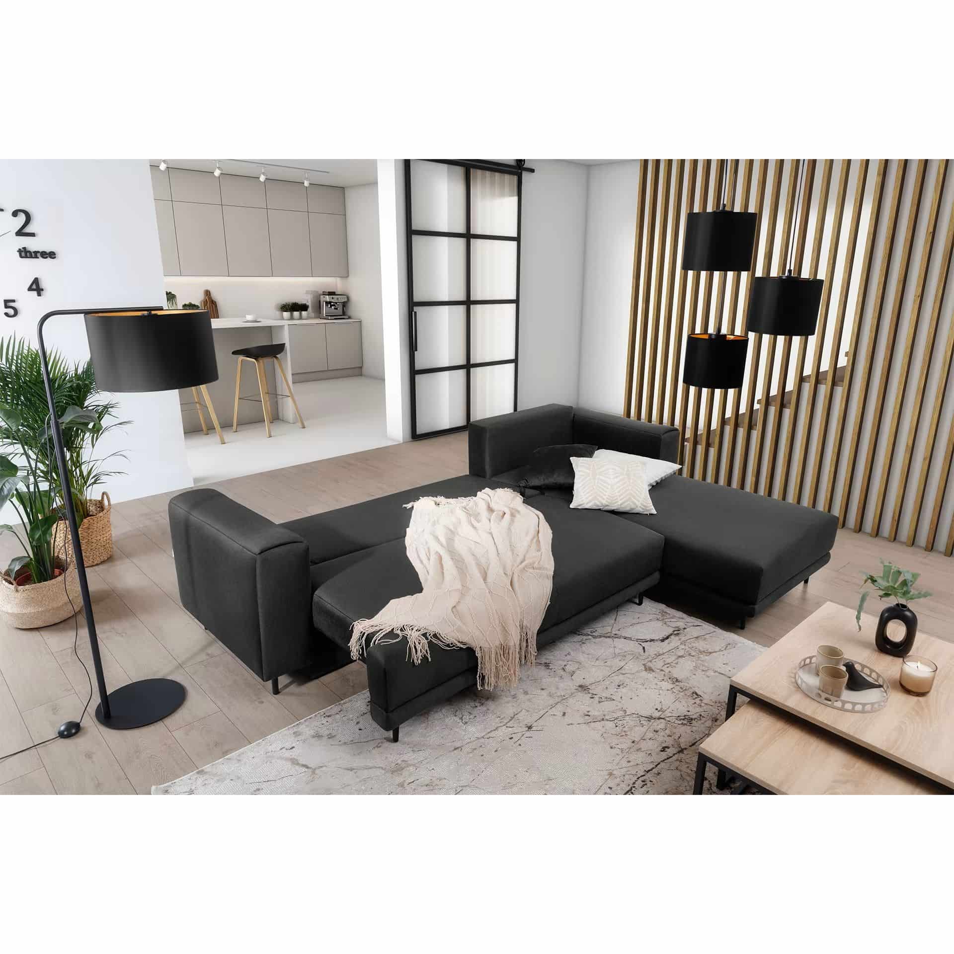 Ecksofa Baria – Schlaffunktion, Stauraum und pflegeleichter Stoff Ecksofa Baria – Schlaffunktion, Stauraum und pflegeleichter Stoff