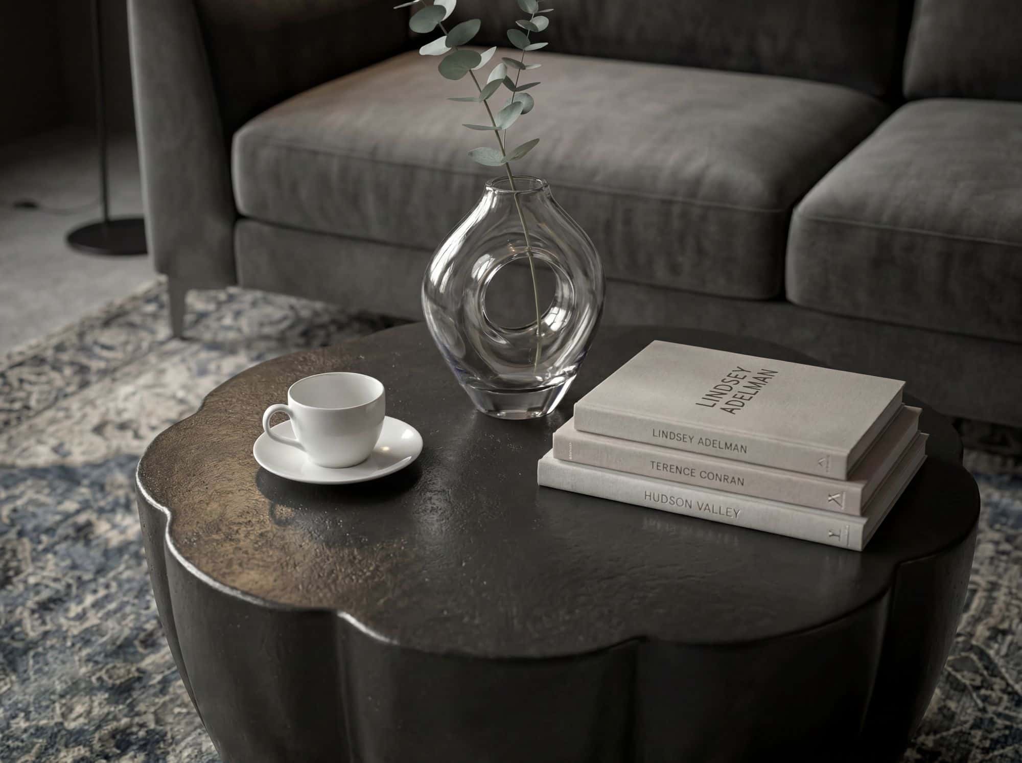 Couchtisch Aluminium 60cm Blütenform Schwarz - Runder Wohnzimmertisch - Design Sofatisch - Moderner Loungetisch - Beistelltisch Wohnzimmer Handmade