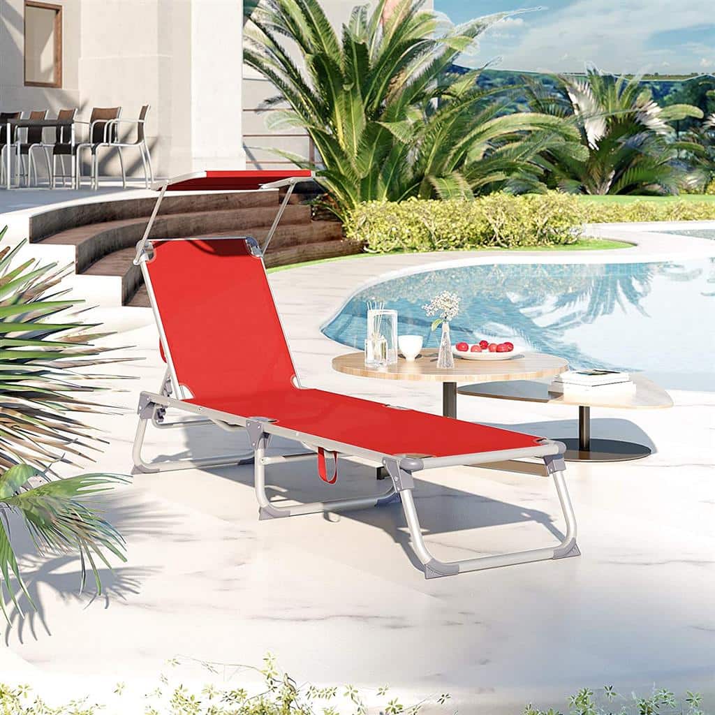 Sonnenliege mit Sonnendach rot-GCB19RD Sonnenliege mit Sonnendach rot-GCB19RD