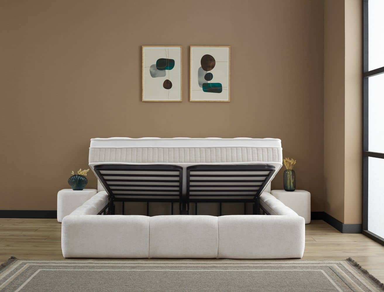 Boxspringbett Esila Creme mit Bettkasten – ABC Bedding