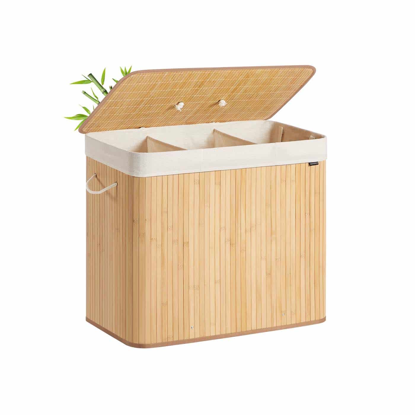 Wäschekorb mit 3 Fächern und herausnehmbarem Wäschesack Naturfarben Wäschekorb mit 3 Fächern und herausnehmbarem Wäschesack Naturfarben