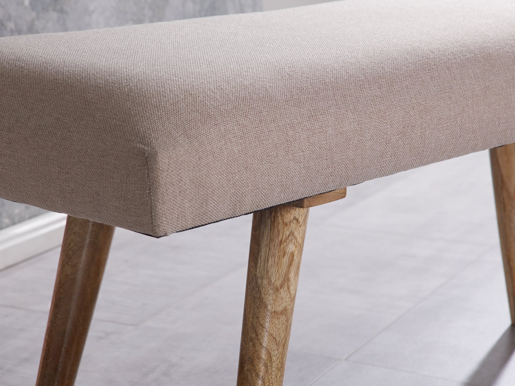 46013-WOHNLING-Sitzbank-117x37x51-cm-Baumwolle-we_2 Sitzbank Stoff / Massivholz Bank Beige 117x51x38 cm im Retro Stil