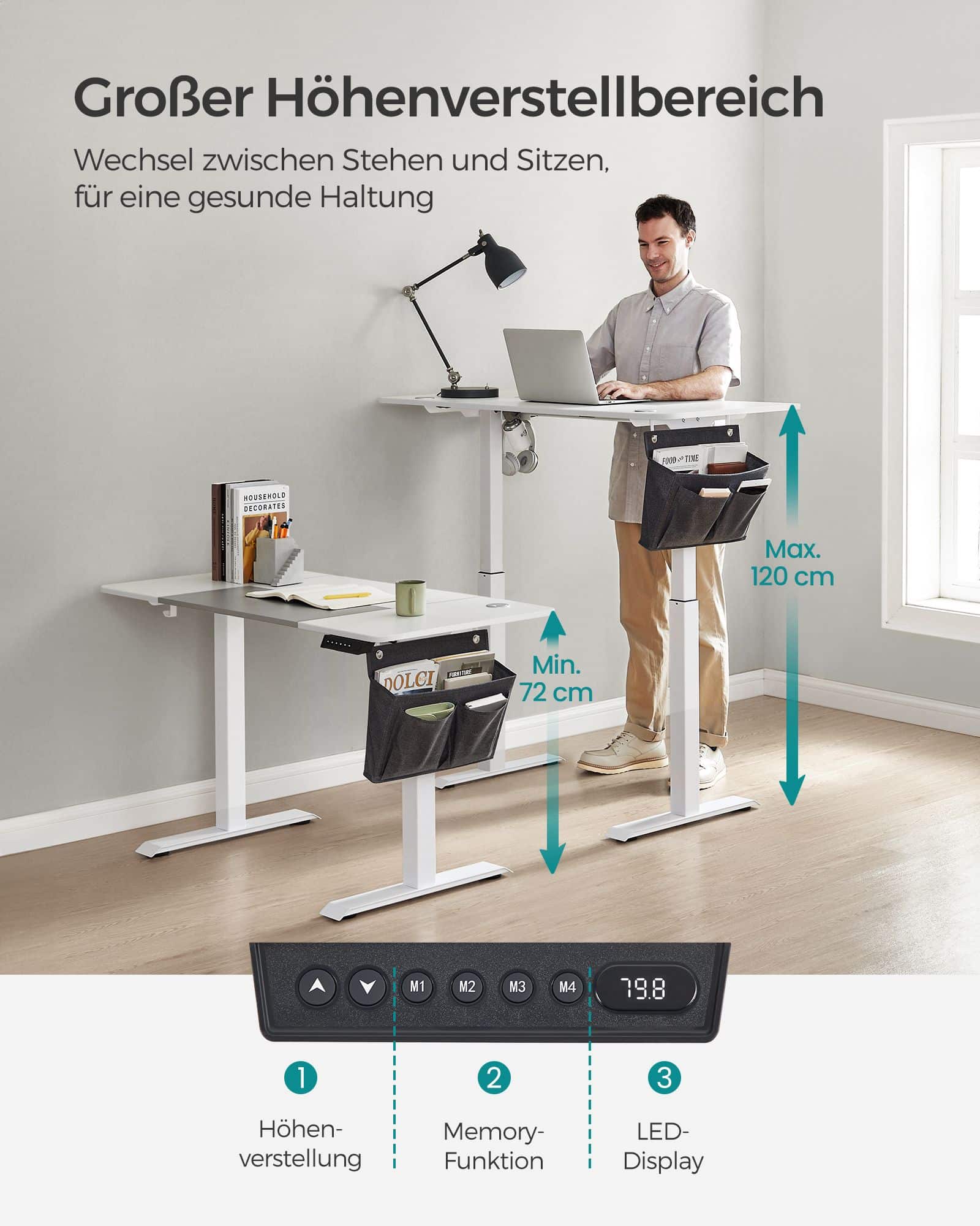 Höhenverstellbarer Schreibtisch elektrisch basisweiß-taubengrau-LSD015W02