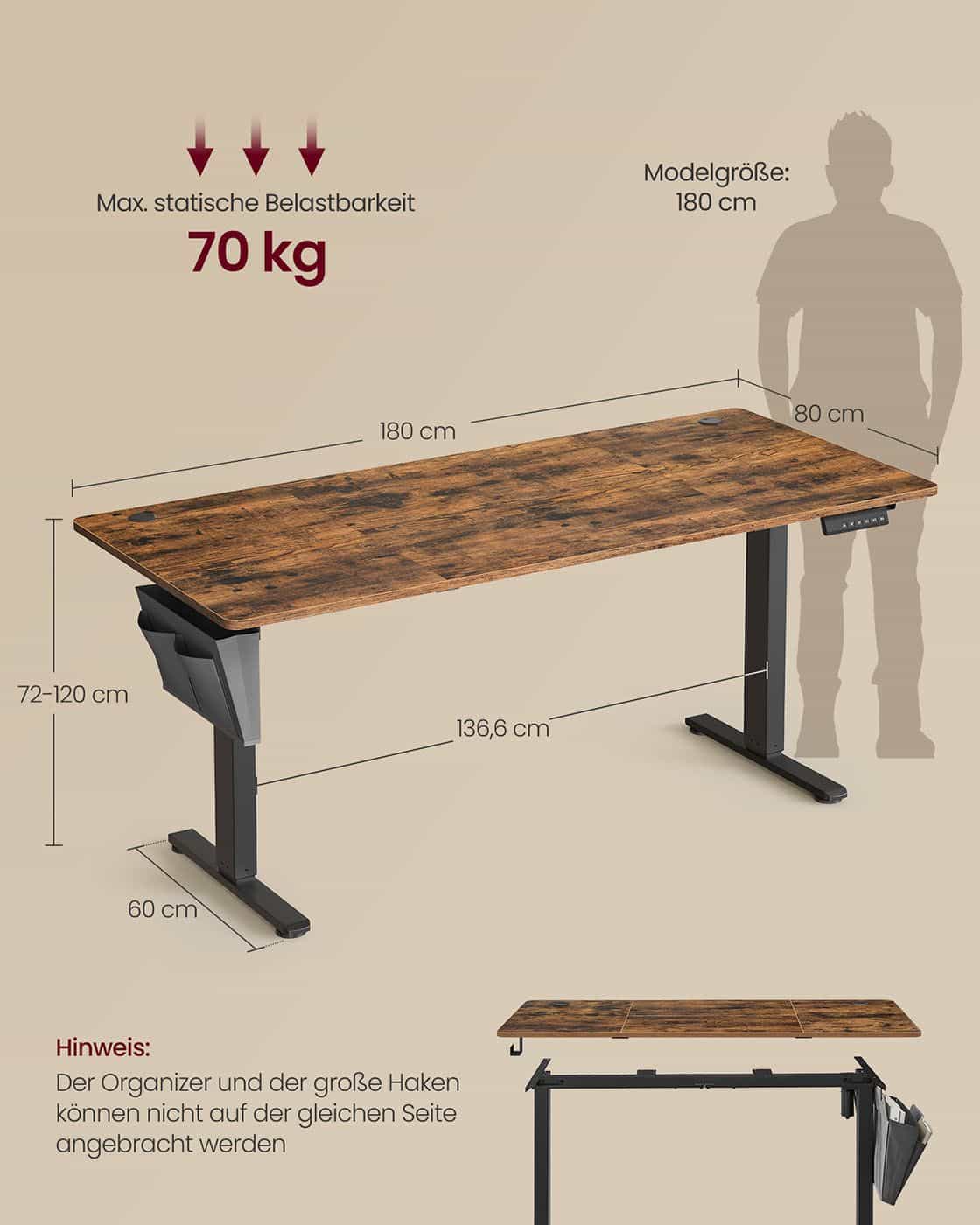 Höhenverstellbarer Schreibtisch elektrisch 180 x 80 cm Höhenverstellbarer Schreibtisch elektrisch 180 x 80 cm