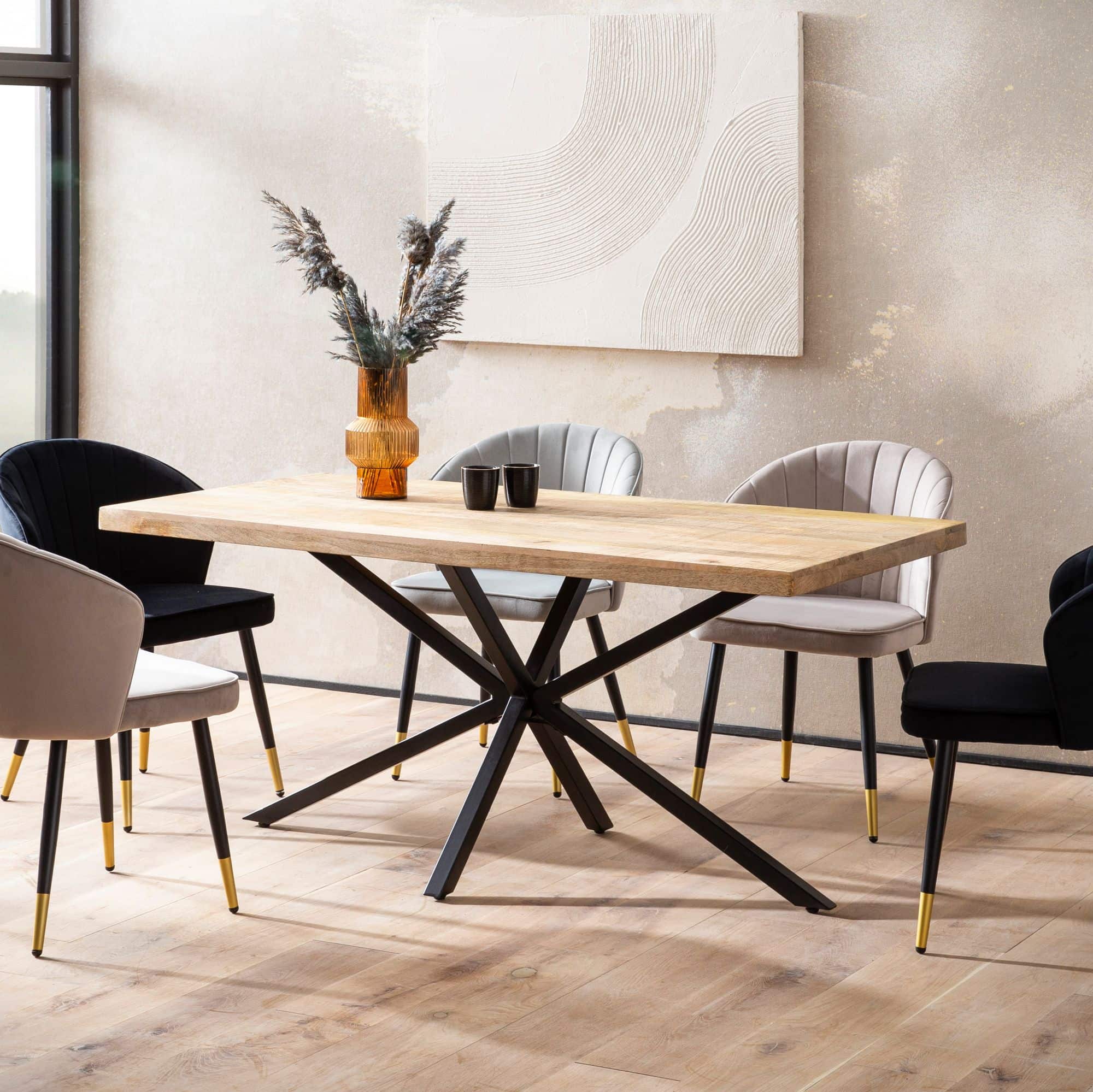 Esszimmertisch 180x90x76 cm Mango Massivholz Metall Esstisch Industrial Esszimmertisch 180x90x76 cm Mango Massivholz Metall Esstisch Industrial