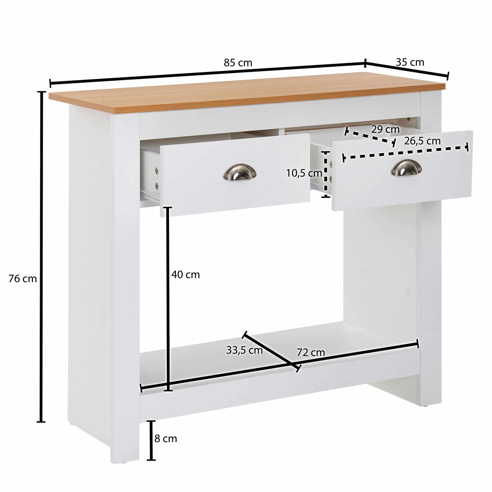 Konsolentisch 85x35x76 cm Weiß / Eiche Design Anrichte Modern Schmal Konsolentisch 85x35x76 cm Weiß / Eiche Design Anrichte Modern Schmal
