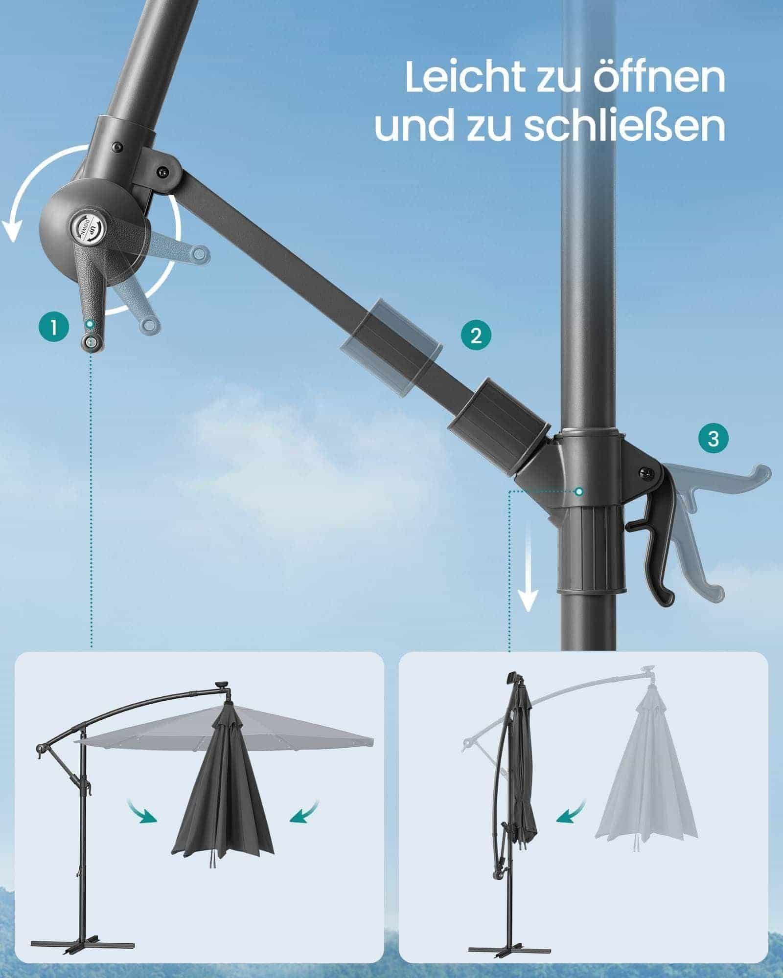 Sonnenschirm mit LED-Solar-Beleuchtung und Ständer Sonnenschirm mit LED-Solar-Beleuchtung und Ständer