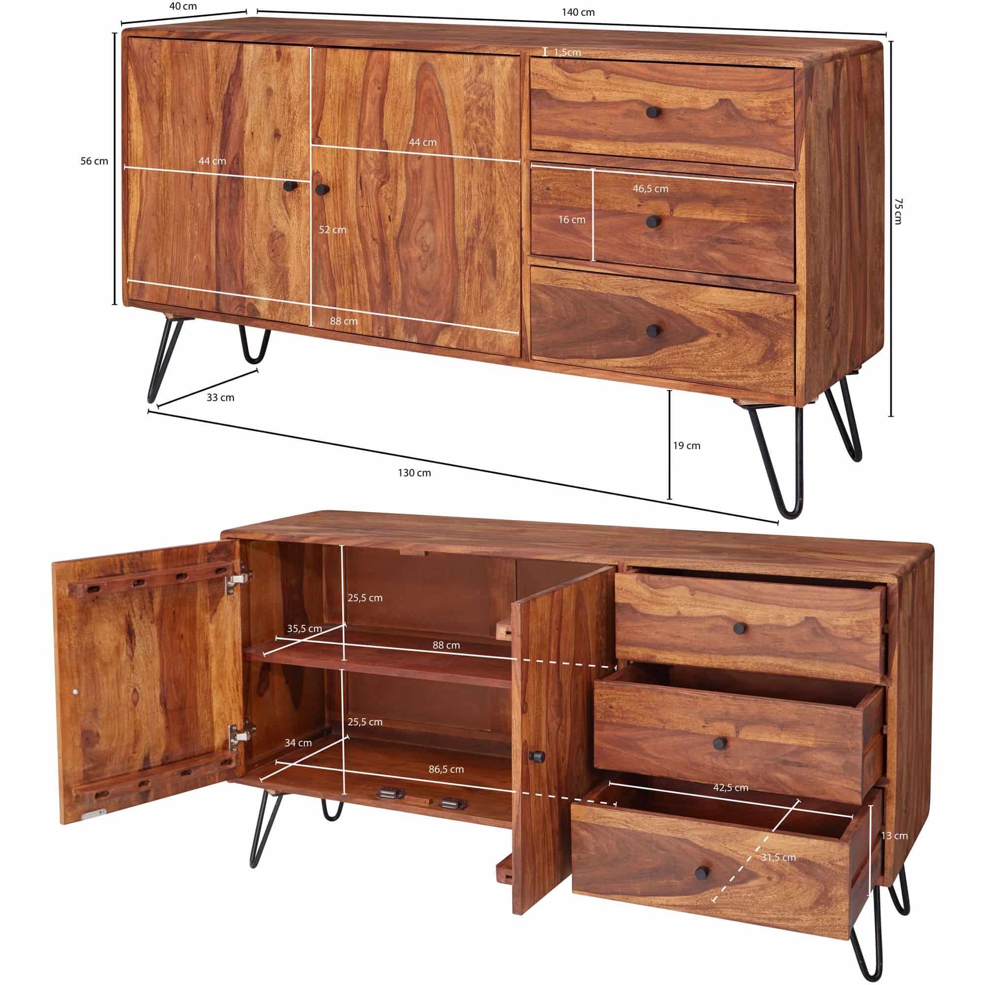 47320-WOHNLING-Sideboard-KELA-145x40x75-cm-Sheesh_3 Sideboard WL5.629 Sheesham Massivholz 140x75x40 cm Landhaus Kommode