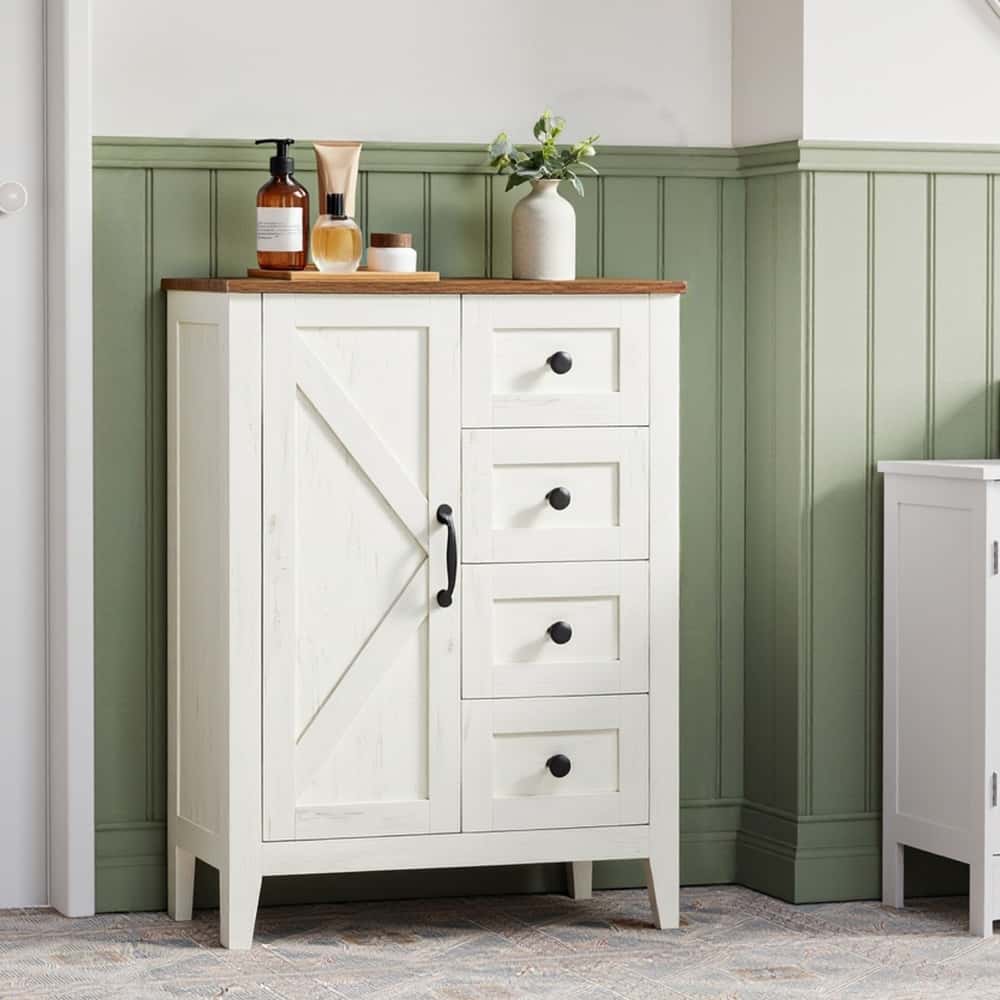 Badezimmerschrank mit verstellbarem Regal und 4 Schubladen, Aufbewahrungsschrank für Bad, mit Türen Badezimmerschrank mit verstellbarem Regal und 4 Schubladen, Aufbewahrungsschrank für Bad, mit Türen