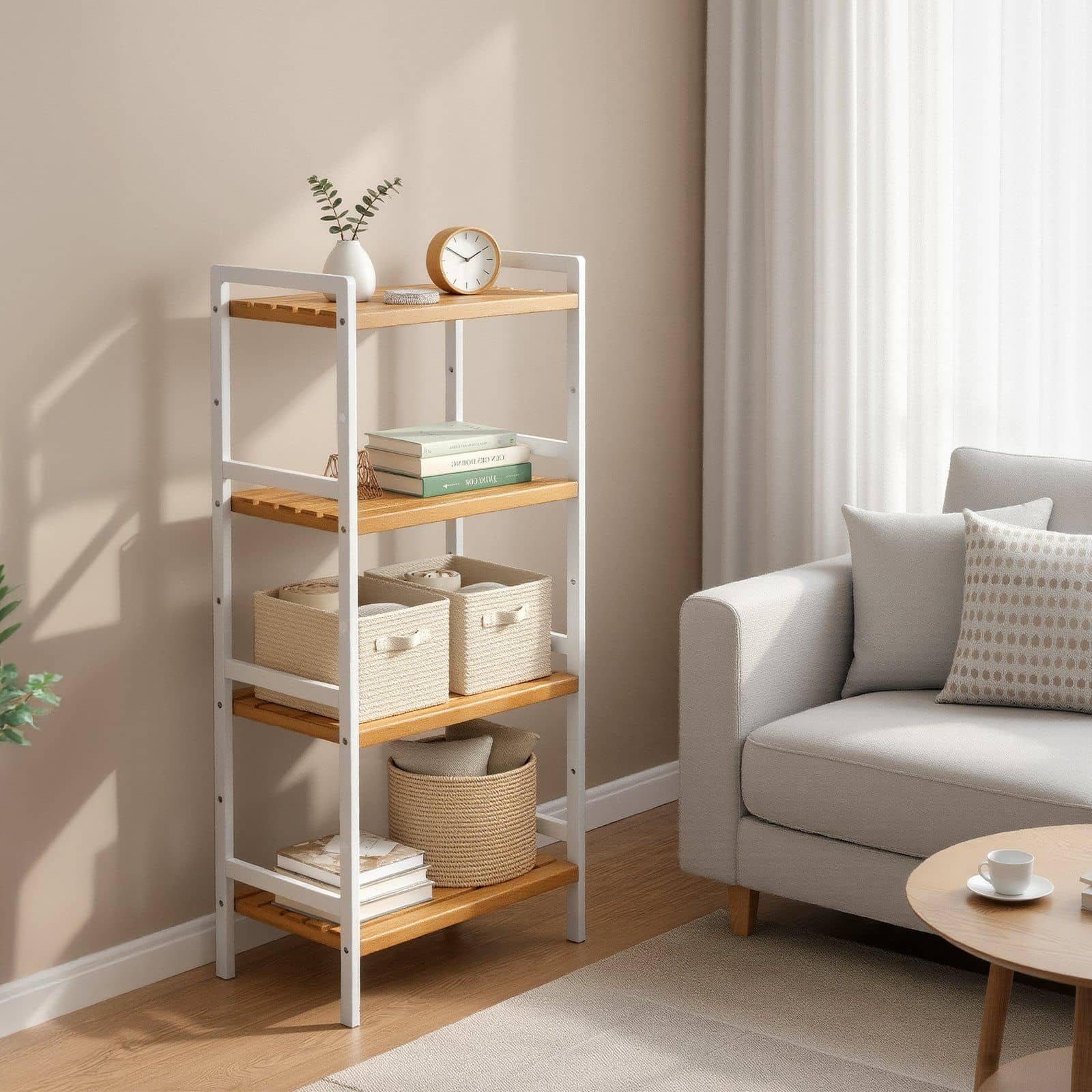 Bücherregal mit 4 Ablagen, Standregal für Wohnzimmer, Küche