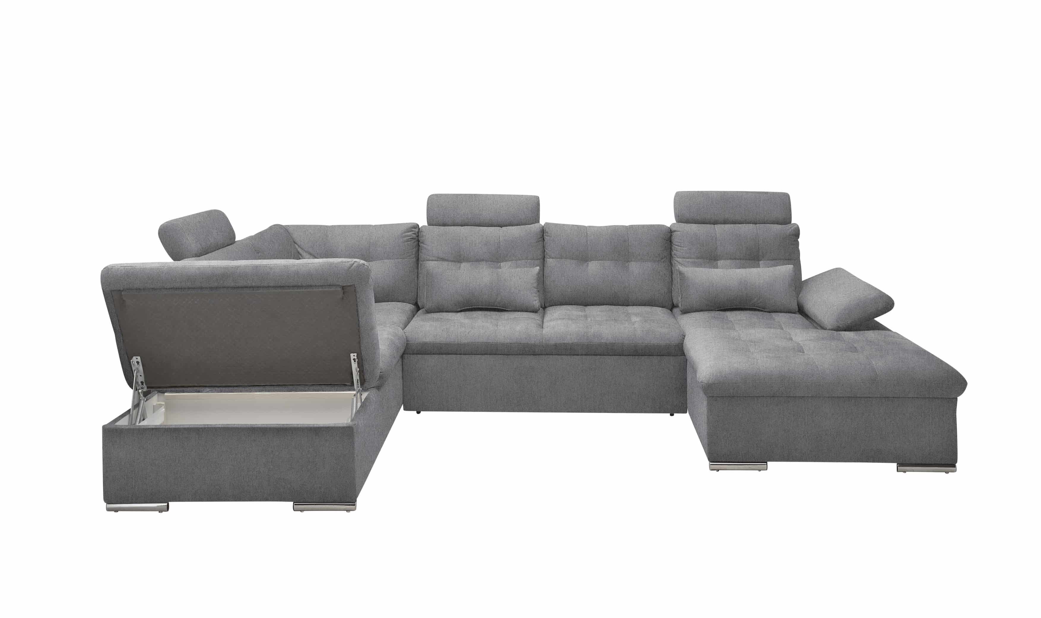 Couchlandschaft mit Schlaffunktion und Bettkasten, Anthrazit - Medan XXL