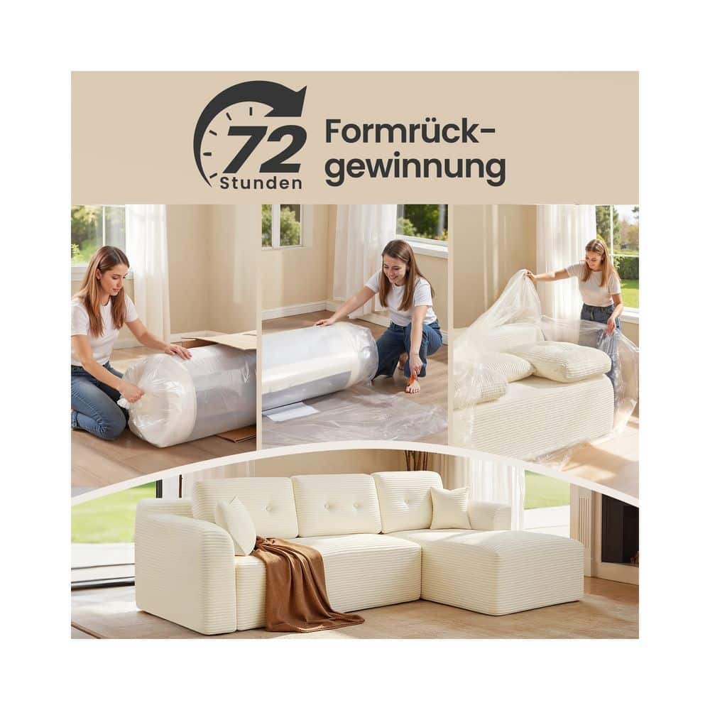 Modulares Sofa 244 cm breit mit großer Chaiselongue rechts cremeweiß Modulares Sofa 244 cm breit mit großer Chaiselongue rechts cremeweiß
