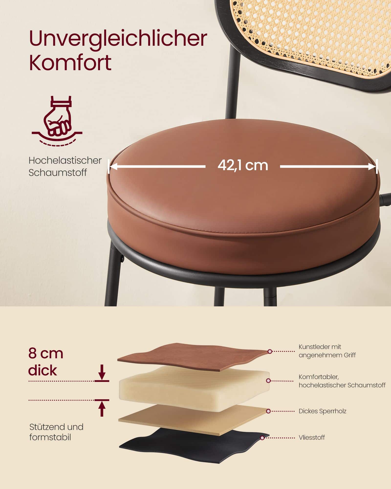 Barhocker 2 Stück hoher Hocker für Küche Frühstück mit gebogener Rückenlehne