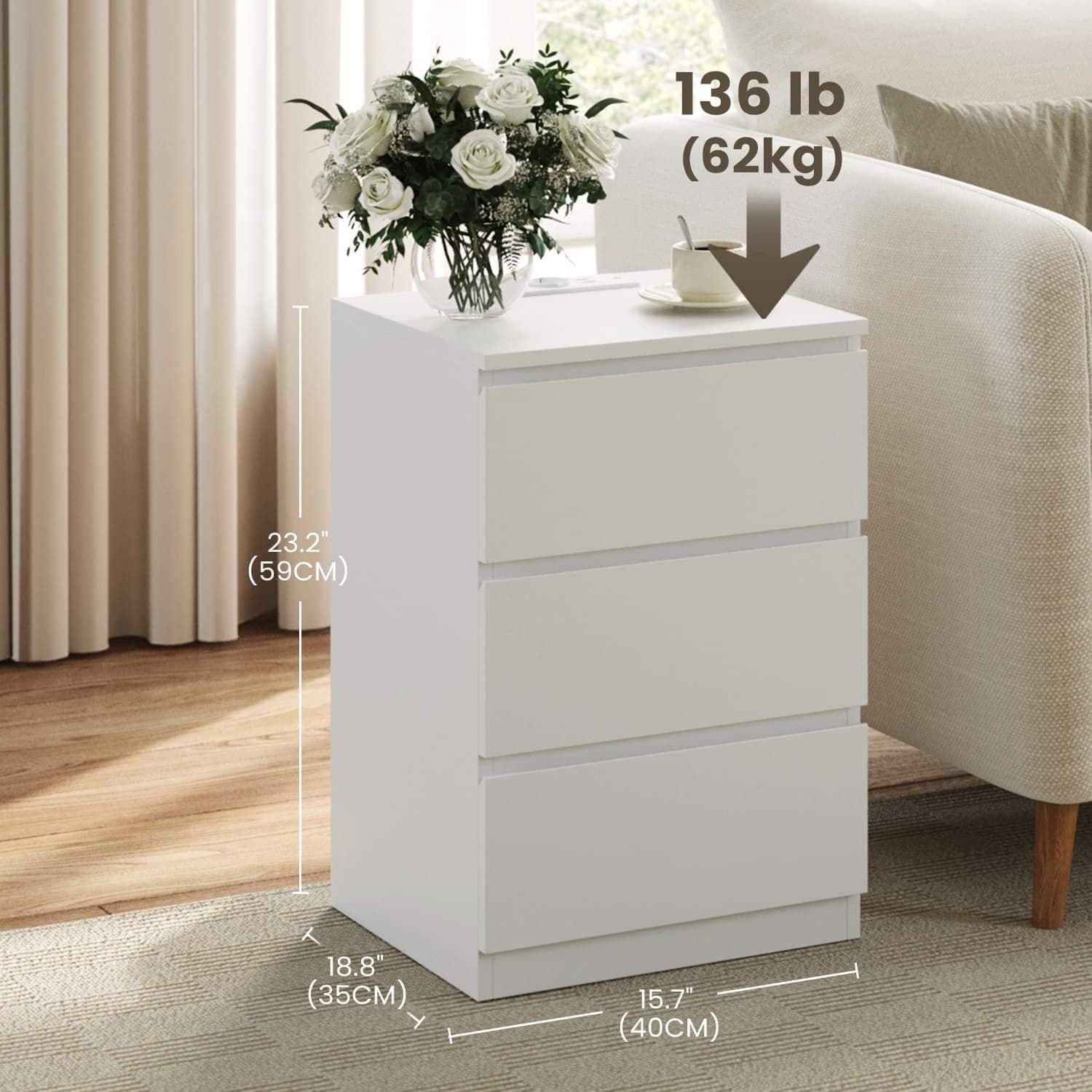 Beistelltisch 2 AC-Steckdosen Schlafzimmer wolkenweiß Beistelltisch 2 AC-Steckdosen Schlafzimmer wolkenweiß