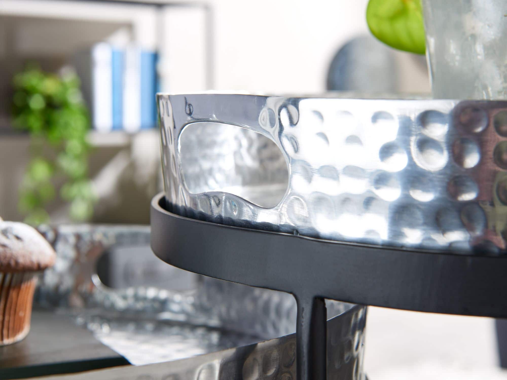 63453-WOHNLING-Couchtisch-2er-Set-Silber-schwarz-WL6-460-WL6-460_2hdmA8rM1G7aBL Beistelltisch 2er Set Silber / Schwarz Metall Hammerschlag Satztisch Rund