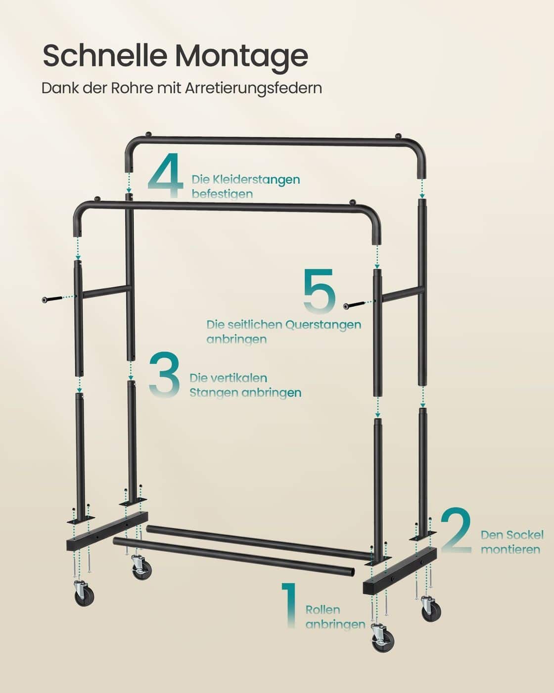 Kleiderständer mit Rollen für flexible Aufbewahrung tintenschwarz Kleiderständer mit Rollen für flexible Aufbewahrung tintenschwarz
